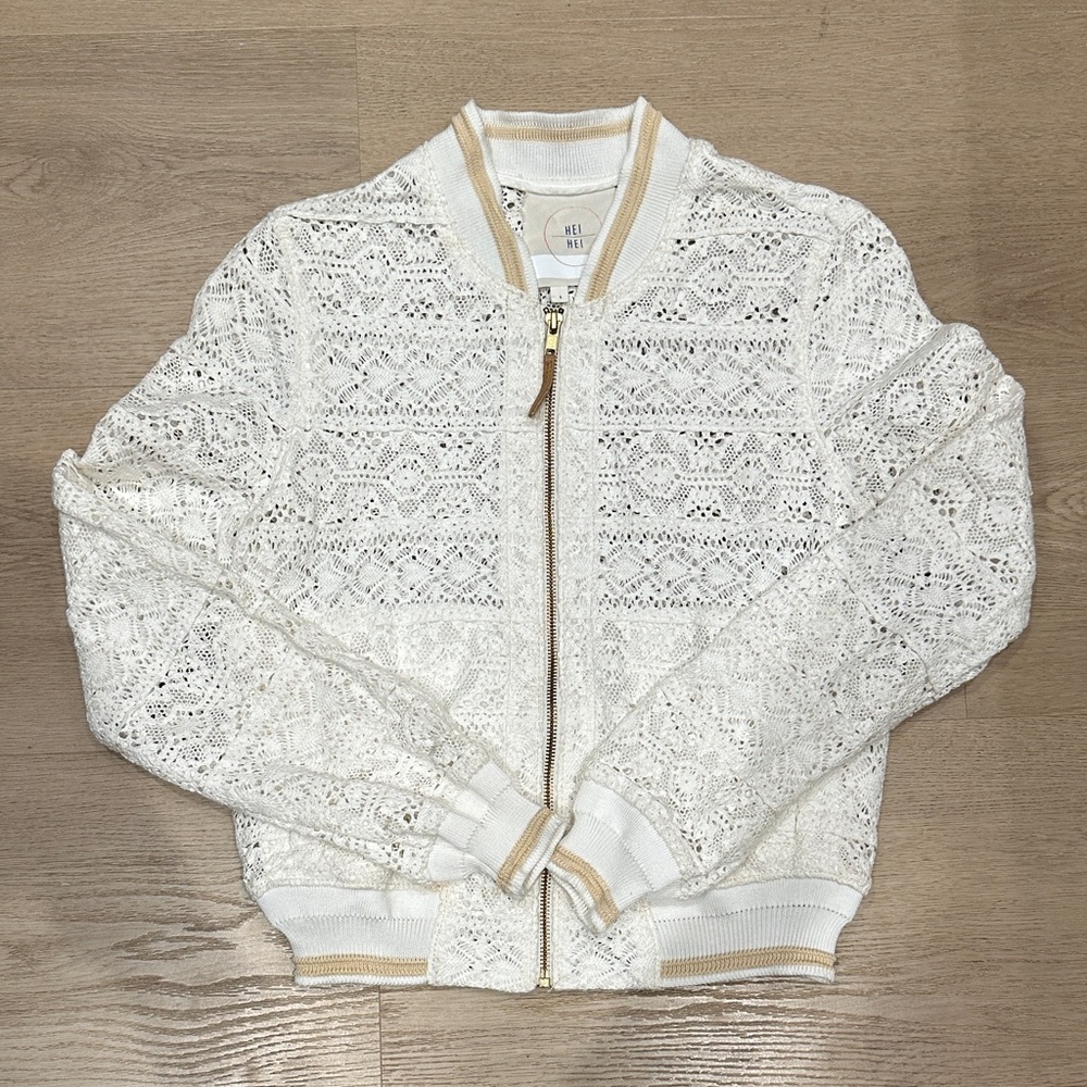Hei Hei Cream Lace Bomber Jacket Small